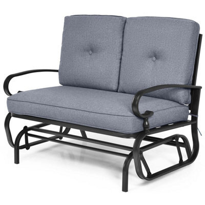 2 Seats Outdoor Swing Glider Chair Patio Loveseat Glider With Cushions Grey - image 1