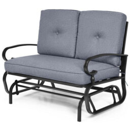 2 Seats Outdoor Swing Glider Chair Patio Loveseat Glider With Cushions Grey - thumbnail 1
