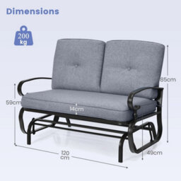 2 Seats Outdoor Swing Glider Chair Patio Loveseat Glider With Cushions Grey - thumbnail 2