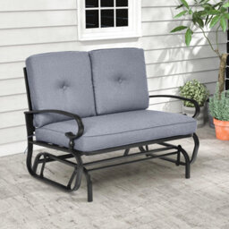 2 Seats Outdoor Swing Glider Chair Patio Loveseat Glider With Cushions Grey - thumbnail 5
