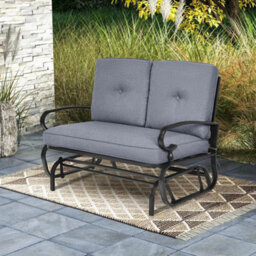 2 Seats Outdoor Swing Glider Chair Patio Loveseat Glider With Cushions Grey - thumbnail 6