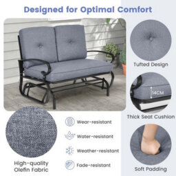 2 Seats Outdoor Swing Glider Chair Patio Loveseat Glider With Cushions Grey - thumbnail 3