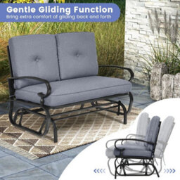 2 Seats Outdoor Swing Glider Chair Patio Loveseat Glider With Cushions Grey - thumbnail 4