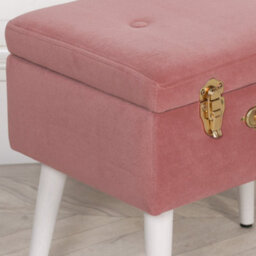Amour Pink Velvet White Legs Upholstered Suitcase Bedroom Dressing Stool - thumbnail 9