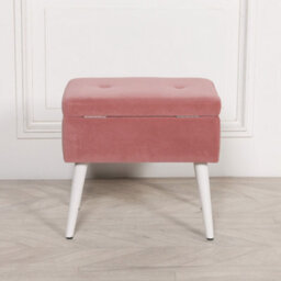 Amour Pink Velvet White Legs Upholstered Suitcase Bedroom Dressing Stool - thumbnail 8