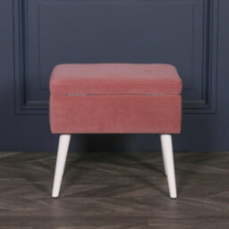 Amour Pink Velvet White Legs Upholstered Suitcase Bedroom Dressing Stool - thumbnail 3