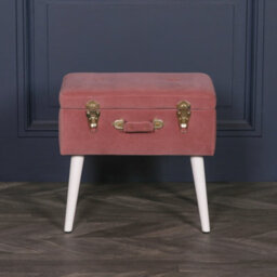 Amour Pink Velvet White Legs Upholstered Suitcase Bedroom Dressing Stool - thumbnail 2
