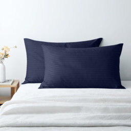 Moonlight Bedding Pillow Cover Set Of 10 - Satin Stripe Pattern Microfiber Pillowcases Envelope Closure Bed Pillow Cover (Navy)