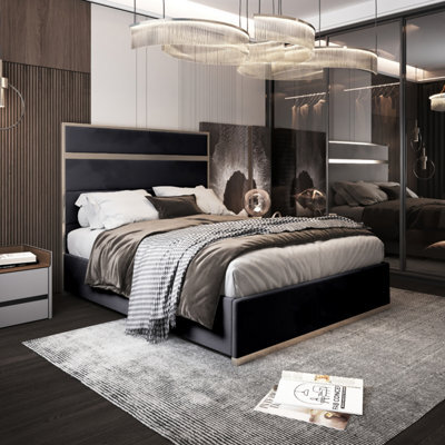 Bentley Upholstered Soft Velvet Metal Black Bed Frame - image 1