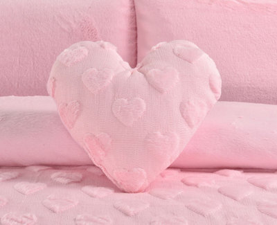 Homes & Linen Heart Teddy Fleece Pink Filled Cushion Super Soft Plush Decorative Cushion