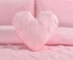 Homes & Linen Heart Teddy Fleece Pink Filled Cushion Super Soft Plush Decorative Cushion