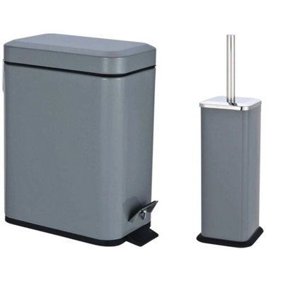 5L Pedal Bin With Toilet Brush Holder Waste Storage Solution Kitchen & Bathroom 5 Liter Slate Grey Bin & Brush Holder Set