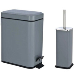 5L Pedal Bin With Toilet Brush Holder Waste Storage Solution Kitchen & Bathroom 5 Liter Slate Grey Bin & Brush Holder Set