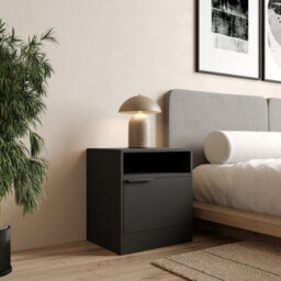 Urbn-Living Urbnliving 49.5Cm Height 2 Pcs 1-Door Bedside Black Table Cabinet Nightstand Storage Shelf Unit Bedroom Furniture - thumbnail 3