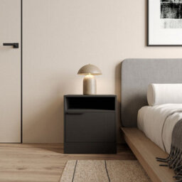 Urbn-Living Urbnliving 49.5Cm Height 2 Pcs 1-Door Bedside Black Table Cabinet Nightstand Storage Shelf Unit Bedroom Furniture - thumbnail 2