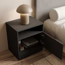Urbn-Living Urbnliving 49.5Cm Height 2 Pcs 1-Door Bedside Black Table Cabinet Nightstand Storage Shelf Unit Bedroom Furniture - thumbnail 4