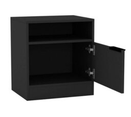 Urbn-Living Urbnliving 49.5Cm Height 2 Pcs 1-Door Bedside Black Table Cabinet Nightstand Storage Shelf Unit Bedroom Furniture - thumbnail 5