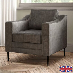 Aspen Grey Velvet Armchair, Reversible Foam Seat & Back Cushions, Piped Detailing, Black Metal Stiletto Legs - thumbnail 1