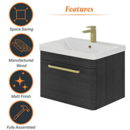 Plum&clay Emery Textured Black Wall Hung Bathroom Vanity Unit & Basin Set With Gold Handles (W)80Cm (H)46Cm - thumbnail 6