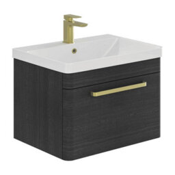 Plum&clay Emery Textured Black Wall Hung Bathroom Vanity Unit & Basin Set With Gold Handles (W)80Cm (H)46Cm