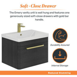 Plum&clay Emery Textured Black Wall Hung Bathroom Vanity Unit & Basin Set With Gold Handles (W)80Cm (H)46Cm - thumbnail 4