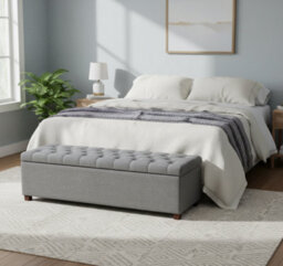 Linoso Chesterfield Slate Grey Ottoman Storage Box With Square Wooden Legs - Upholstered Blanket Box (150W X 40D X 45H Cm) - thumbnail 2