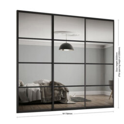 Spacepro Element 4 Panel Mirrored Black Framed Sliding Wardrobe Door Set Of 3 (H)2220mm (W)1784mm - thumbnail 1