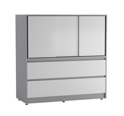 Urbn-Living Urbnliving 120Cm Height Grey With 3 Sliding White Door 4 Drawer Bedside Cabinet Storage End Unit Bedroom Furniture - image 1