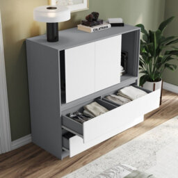 Urbn-Living Urbnliving 120Cm Height Grey With 3 Sliding White Door 4 Drawer  Bedside Cabinet Storage End Unit Bedroom Furniture - thumbnail 5