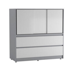 Urbn-Living Urbnliving 120Cm Height Grey With 3 Sliding White Door 4 Drawer  Bedside Cabinet Storage End Unit Bedroom Furniture - thumbnail 1
