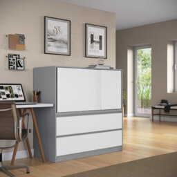 Urbn-Living Urbnliving 120Cm Height Grey With 3 Sliding White Door 4 Drawer  Bedside Cabinet Storage End Unit Bedroom Furniture - thumbnail 4
