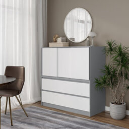 Urbn-Living Urbnliving 120Cm Height Grey With 3 Sliding White Door 4 Drawer  Bedside Cabinet Storage End Unit Bedroom Furniture - thumbnail 3