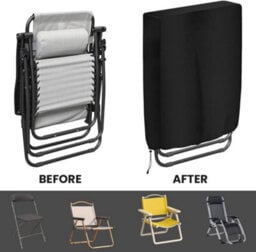 2Pcs Protective Cover For Folding Chair, Waterproof Outdoor Garden Chair 210D Oxford Fabric Wind Resistant, Stackable (Black) - thumbnail 6