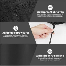 2Pcs Protective Cover For Folding Chair, Waterproof Outdoor Garden Chair 210D Oxford Fabric Wind Resistant, Stackable (Black) - thumbnail 4