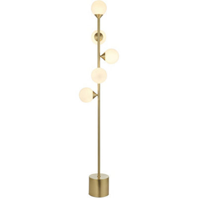 Loops 1515mm Floor Lamp - Satin Brass Plate & Gloss White Glass - Standing Led Light Base & Shade - image 1