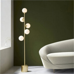 Loops 1515mm Floor Lamp - Satin Brass Plate & Gloss White Glass - Standing Led Light Base & Shade - thumbnail 4