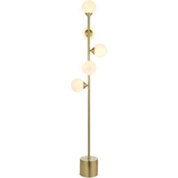 Loops 1515mm Floor Lamp - Satin Brass Plate & Gloss White Glass - Standing Led Light Base & Shade