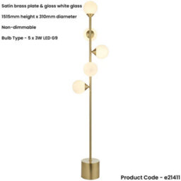 Loops 1515mm Floor Lamp - Satin Brass Plate & Gloss White Glass - Standing Led Light Base & Shade - thumbnail 2