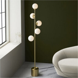 Loops 1515mm Floor Lamp - Satin Brass Plate & Gloss White Glass - Standing Led Light Base & Shade - thumbnail 3