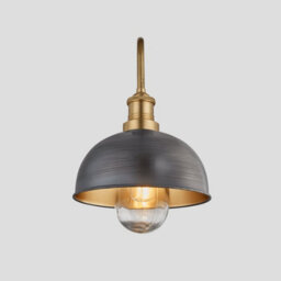 Industville Swan Neck Outdoor & Bathroom Dome Wall Light, 8 Inch, Pewter & Brass, Brass Holder - thumbnail 2