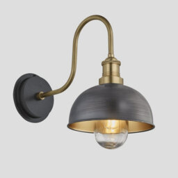 Industville Swan Neck Outdoor & Bathroom Dome Wall Light, 8 Inch, Pewter & Brass, Brass Holder
