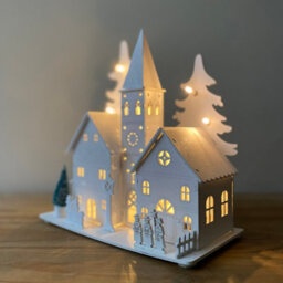 Selections Christmas Village Alpine Scene Decoration White Wooden Ornament With Leds