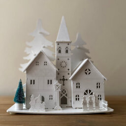 Selections Christmas Village Alpine Scene Decoration White Wooden Ornament With Leds - thumbnail 6