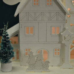 Selections Christmas Village Alpine Scene Decoration White Wooden Ornament With Leds - thumbnail 5