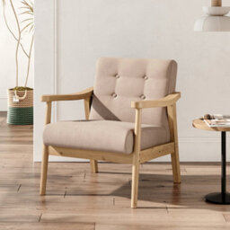 Living And Home Modern Beige Wood Frame Upholstered Recliner Chair Armchair