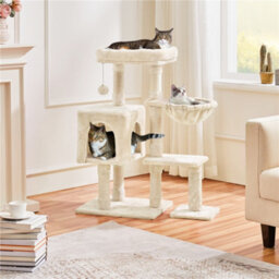 Yaheetech Beige 96Cm 4-Level Cat Tree Condo With Plush Perch Cat Climbing Tower With Scratching Posts