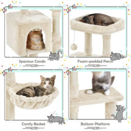 Yaheetech Beige 96Cm 4-Level Cat Tree Condo With Plush Perch Cat Climbing Tower With Scratching Posts - thumbnail 4