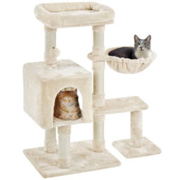 Yaheetech Beige 96Cm 4-Level Cat Tree Condo With Plush Perch Cat Climbing Tower With Scratching Posts - thumbnail 2
