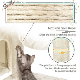 Yaheetech Beige 96Cm 4-Level Cat Tree Condo With Plush Perch Cat Climbing Tower With Scratching Posts - thumbnail 7