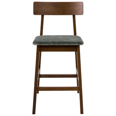 Wyld And Coco Everwood Home Two Bar Chairs Dark Brown Frame With Green Upholstered Seats, Pair - image 1